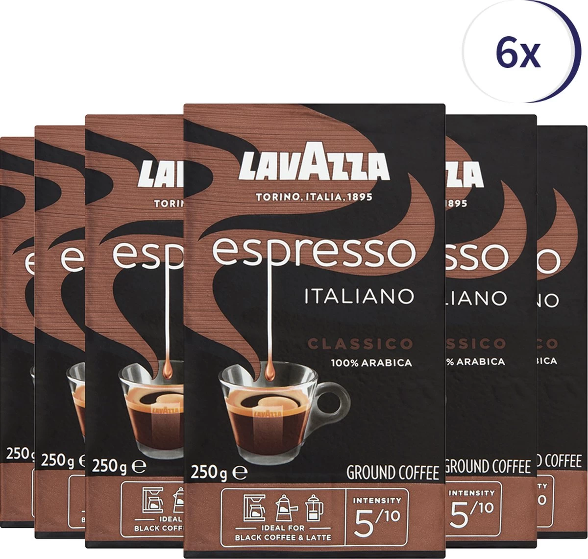 Lavazza Espresso Italiano Classico Gemalen / Filterkoffie - 250 Gram X6