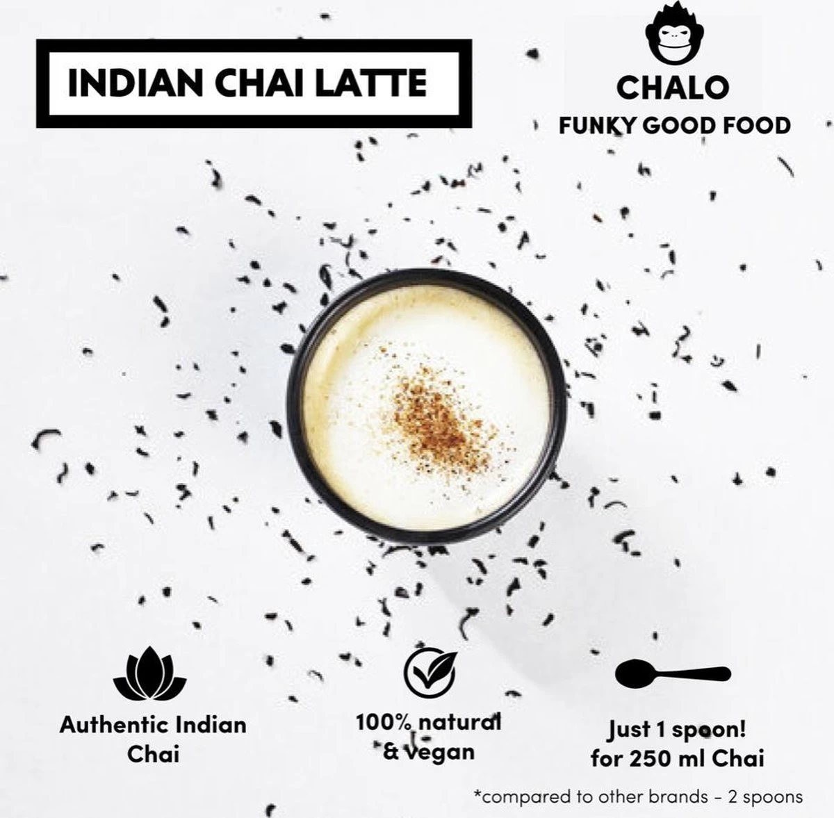 CHALO Chini Masala Chai Latte - Indische Vegan Chai - Zwarte Assam Thee - 25 Porties/ 300GR - Met Minder Suiker 6 CHALO Chini Masala Chai Latte - Indische Vegan Chai - Zwarte Assam Thee - 25 Porties/ 300GR - Met Minder Suiker - Afbeelding 6