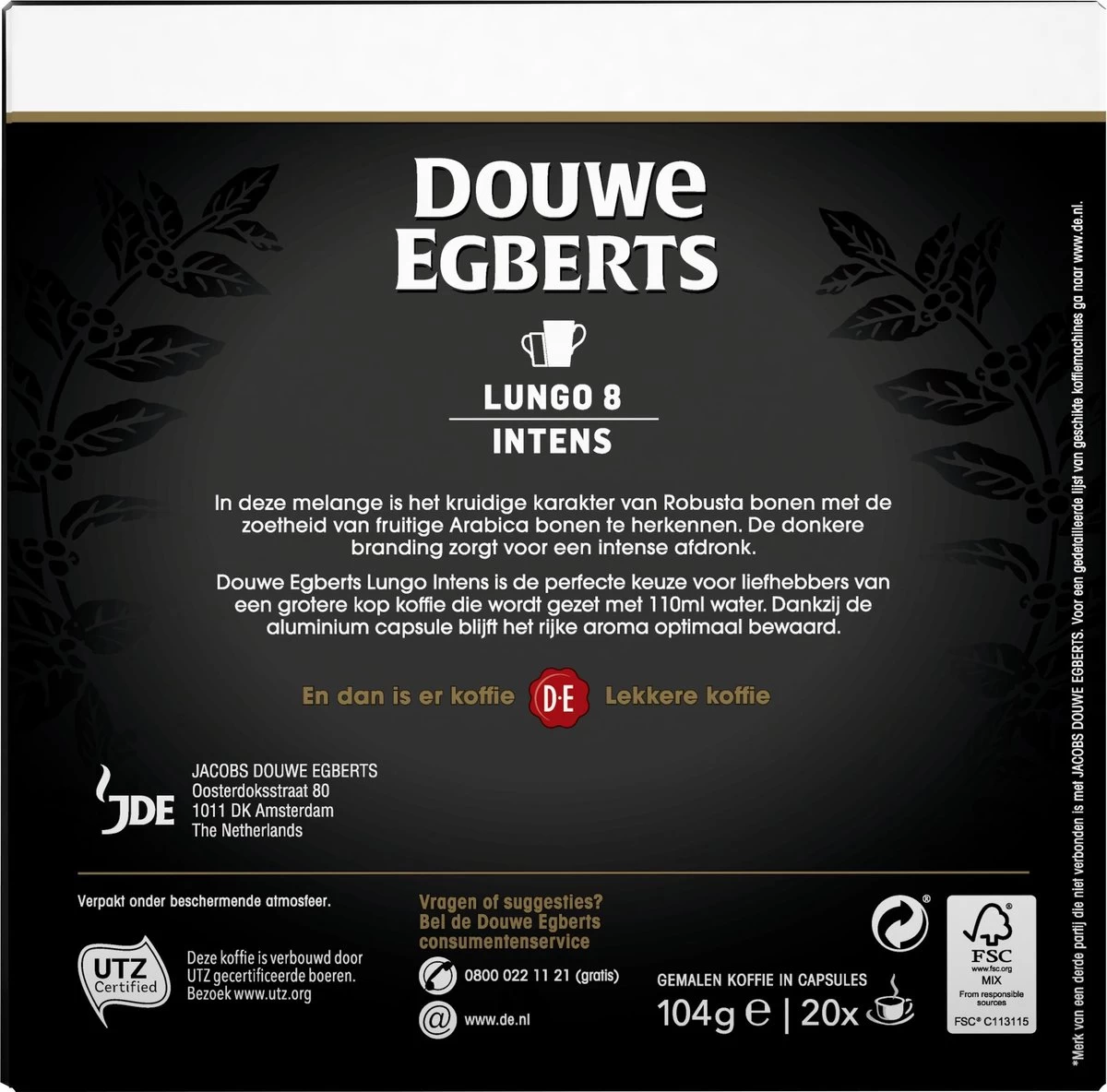 Douwe Egberts Lungo Intens Koffiecups - Intensiteit 8/12 - 10 X 20 Capsules 2 Douwe Egberts Lungo Intens Koffiecups - Intensiteit 8/12 - 10 X 20 Capsules - Afbeelding 2