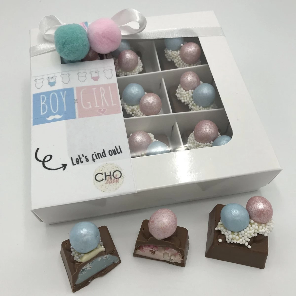 Cho-lala Gender Reveal Bonbons Meisje | Chocoladecadeau Gender Reveal | Babyshower | Boy Or Girl, Let's Find Out | 9 Stuks Met Roze Vulling 6 Cho-lala Gender Reveal Bonbons Meisje | Chocoladecadeau Gender Reveal | Babyshower | Boy Or Girl, Let's Find Out | 9 Stuks Met Roze Vulling - Afbeelding 6