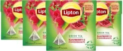 Lipton Raspberry Pomegranate Groene Thee, Met Een Smaakexplosie Van Framboos En Granaatappel - 4 X 20 Zakjes - PL-EKO-03