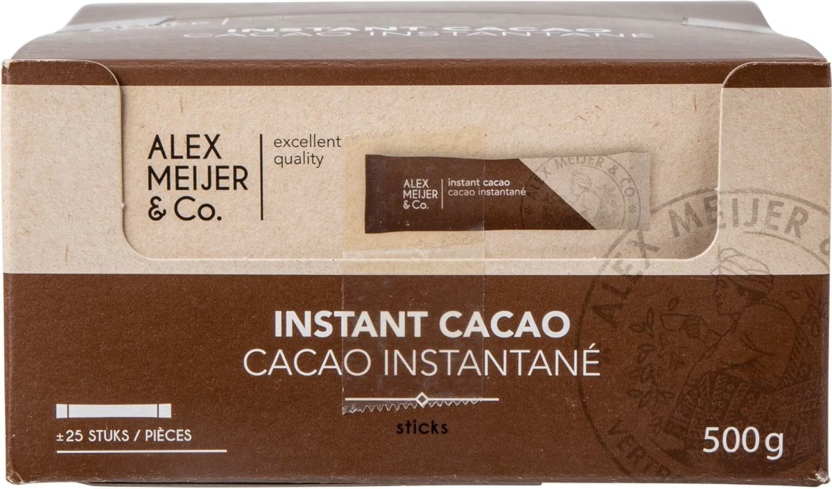 Instant Cacao Sticks Grote Doos 25 Zakjes 20 Gram Alex Meijer 2 Instant Cacao Sticks Grote Doos 25 Zakjes 20 Gram Alex Meijer - Afbeelding 2