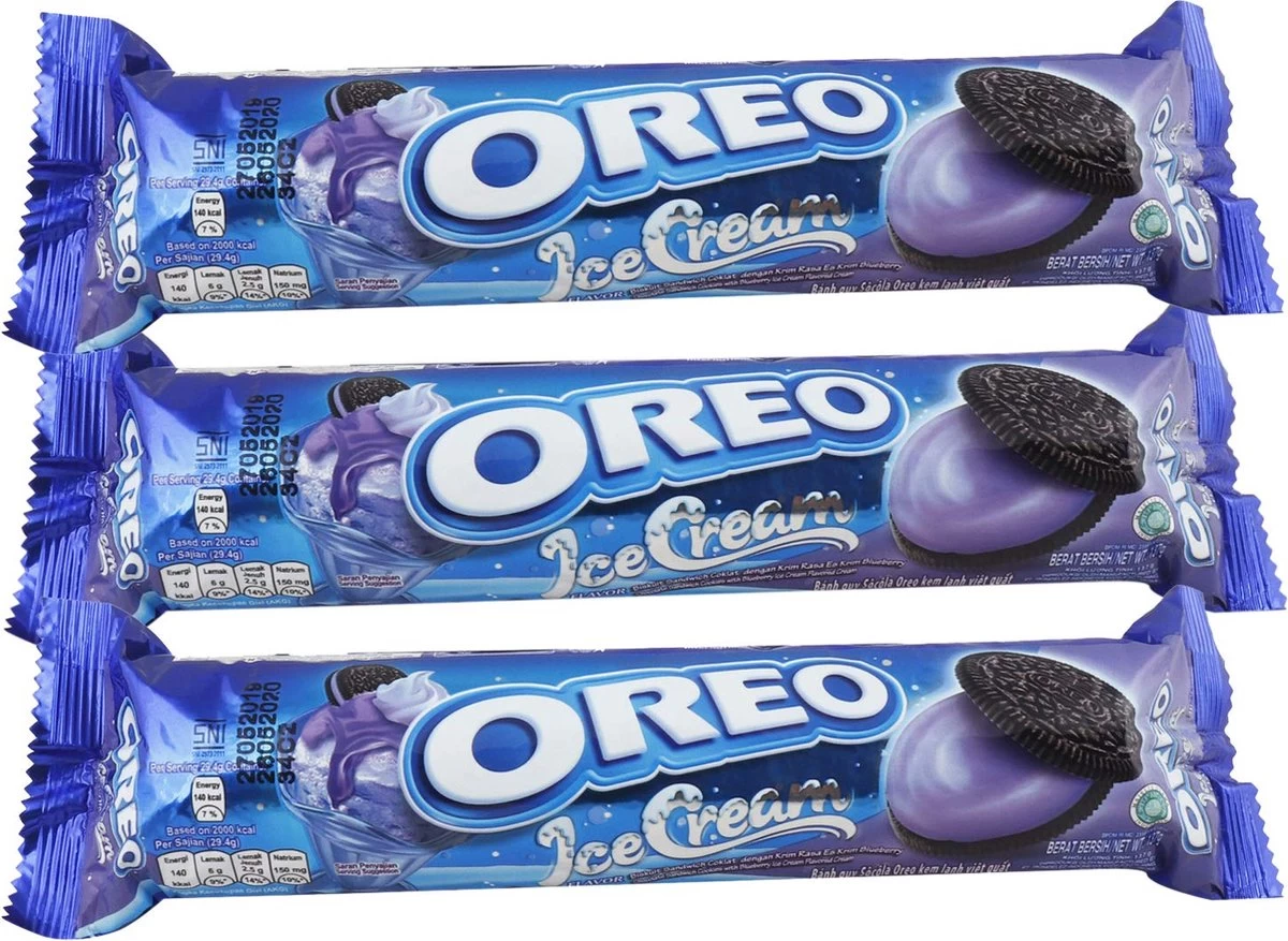 Oreo - Blue Berry Ice Cream - 3-Pack - 3 Stuks Van 133 Gram - Buitenlands Eten - Koek 1 Oreo - Blue Berry Ice Cream - 3-Pack - 3 Stuks Van 133 Gram - Buitenlands Eten - Koek