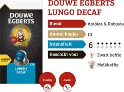 Douwe Egberts Lungo Decaf Koffiecups - Intensiteit 6/12 - 10 X 10 Capsules -Voedsel Winkel 1200x895