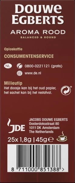 Douwe Egberts Aroma Rood Sticks Oploskoffie - 6 X 25 Zakjes -Voedsel Winkel 492x1200