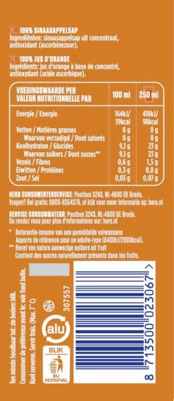 Hero Sinaasappelsap - Blikjes Sinaasappel Fruitsap - 100% Puur Fruit - Handige Tray - 24 X 250ml -Voedsel Winkel 523x1200 1