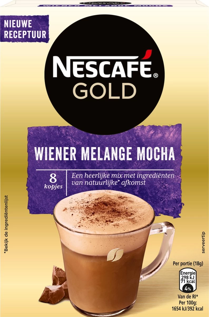 Nescafé Gold Wiener Melange Mocha Oploskoffie - 6 Doosjes à 8 Zakjes 2 Nescafé Gold Wiener Melange Mocha Oploskoffie - 6 Doosjes à 8 Zakjes - Afbeelding 2