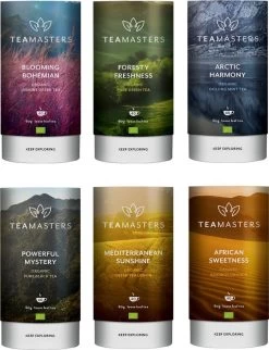 Teamasters Pure & Blends Mixbox - 6 X 60 Gram - Biologische Losse Thee - Rooibos Thee - Munt Thee - Citroen Thee - Groene Thee - Jasmijn Thee - Zwarte Thee - Oolong Thee - IJsthee - Zomer
