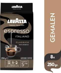 Lavazza Espresso Italiano Classico Gemalen / Filterkoffie - 8 X 250 Gram -Voedsel Winkel 998x1200